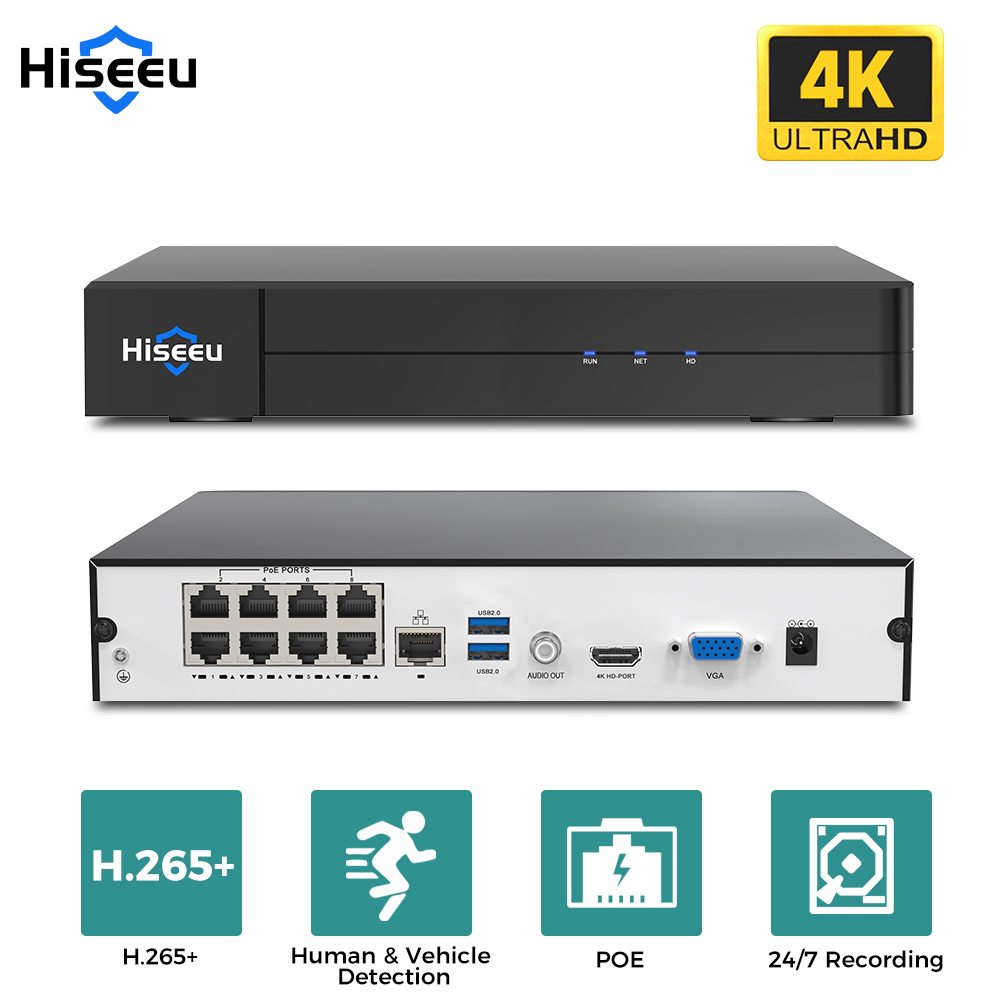 Home Security And Cameras - Hiseeu 8 Kanallı 4K PoE NVR