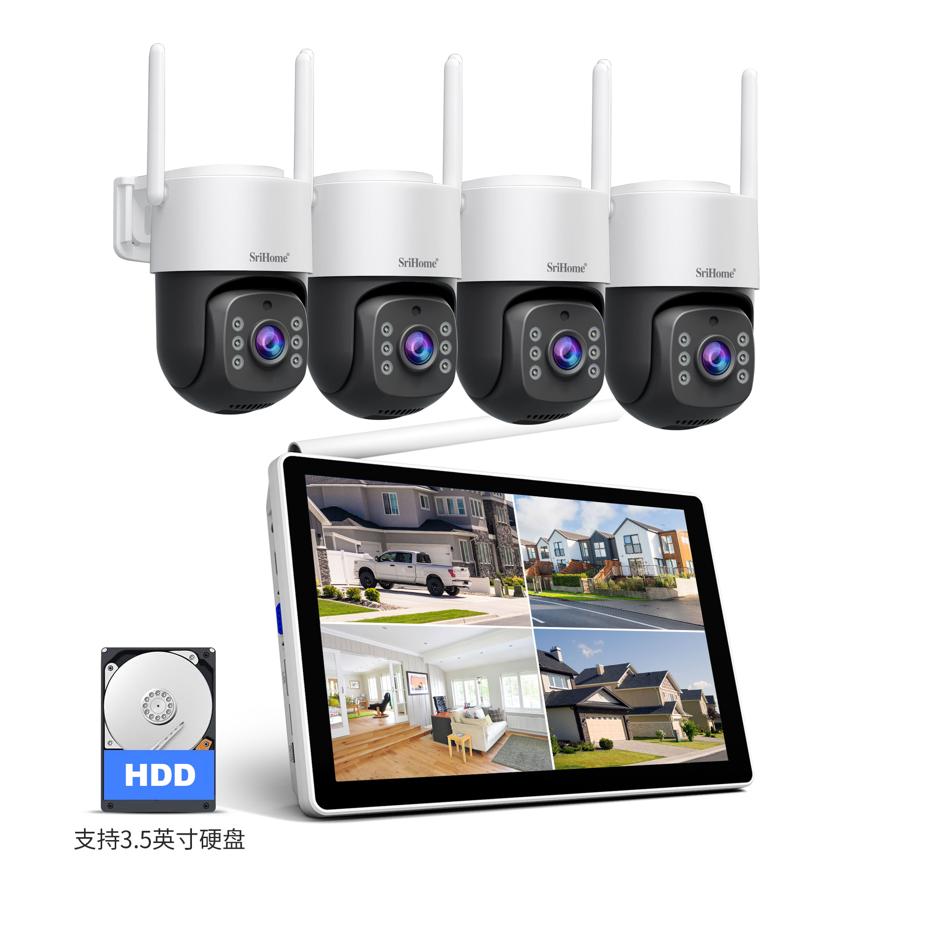 Home Security Kit With Camera - Srihome NVS012-IPC056 5MP IP Kamera 10.1